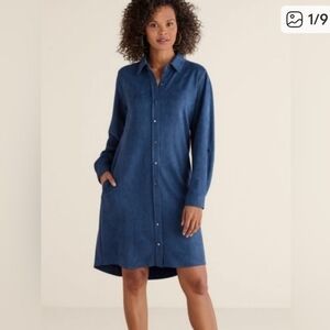 Soft Surroundings Navy Blue Faux Suede Shirt Dress
